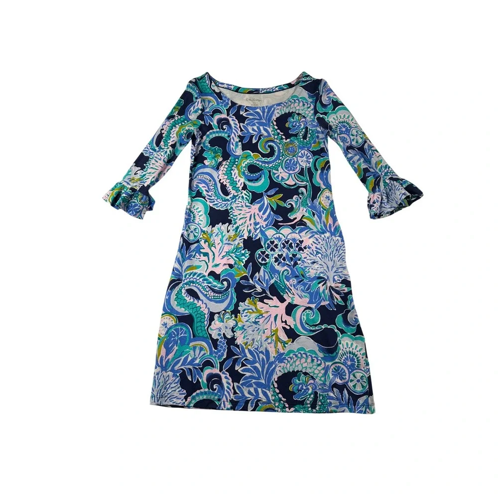 Lilly‎ Pulitzer Hollee Dress Mermaid in the Shade Navy Blue Pink XS